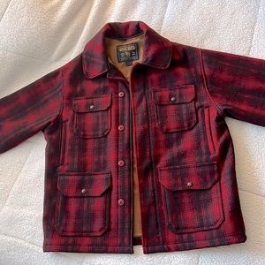 Red plaid wool rich large coat. No smoking, animal home. No blemishes.